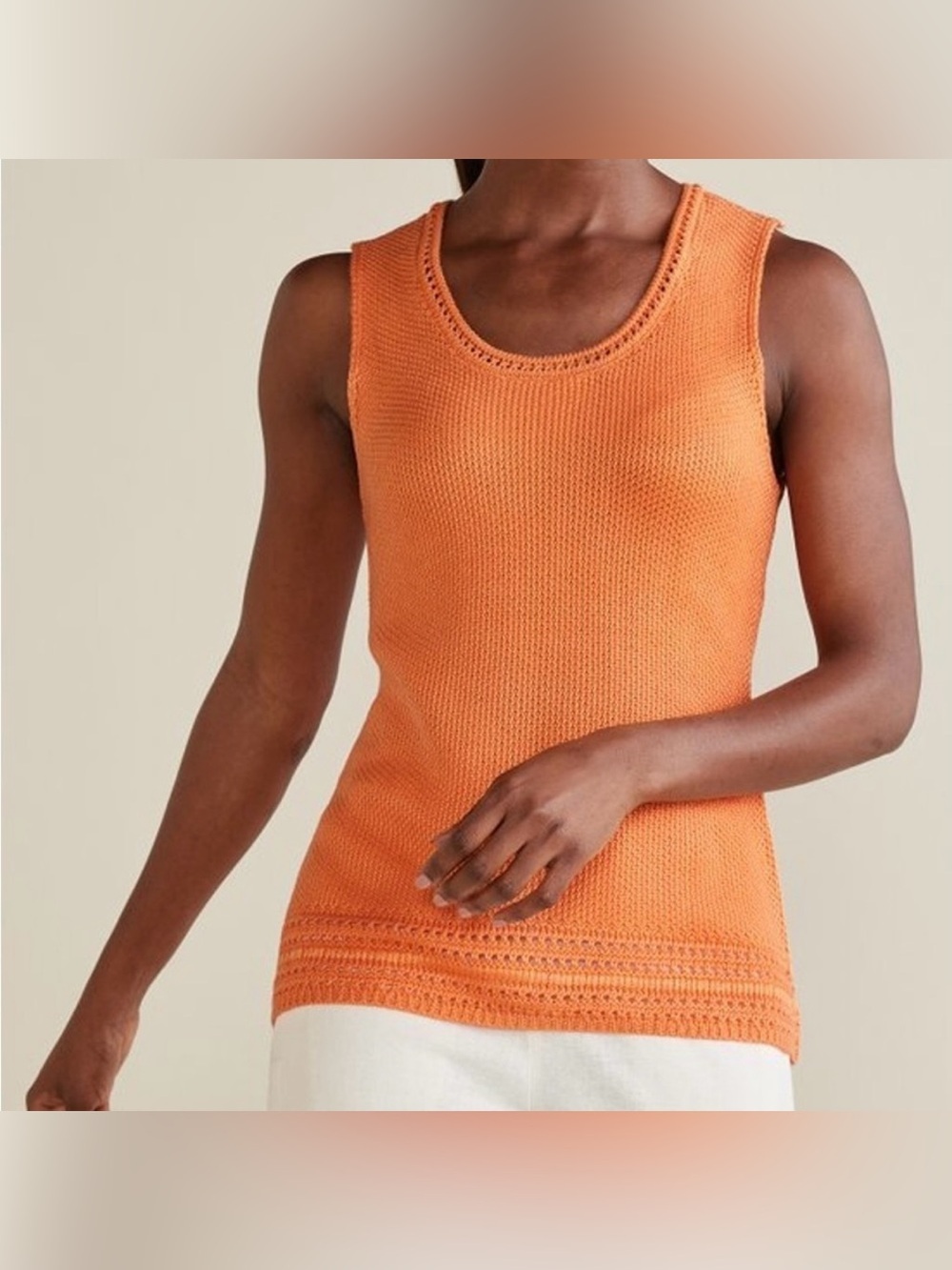 NWT Soft Surroundings Rory Sweater Tank M Loose Knit Beachy Top Orange Resort